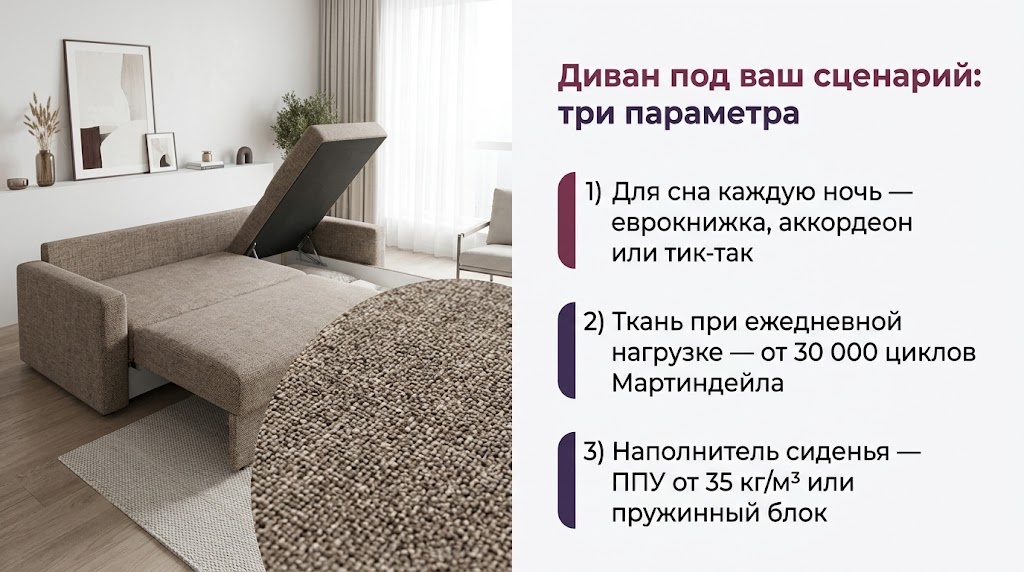 Диван под ваш сценарий: три параметра