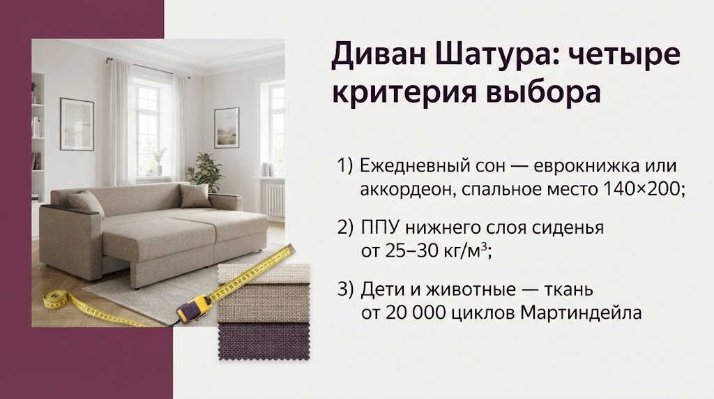 Диван Шатура: четыре критерия выбора