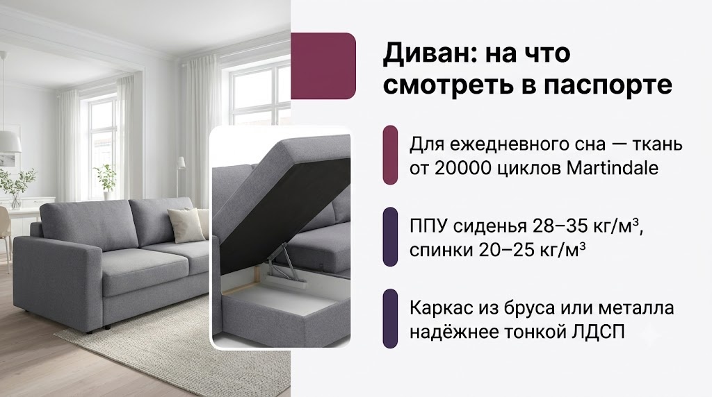 Диван: на что смотреть в паспорте