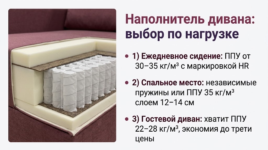 Наполнитель дивана: как выбрать по нагрузке